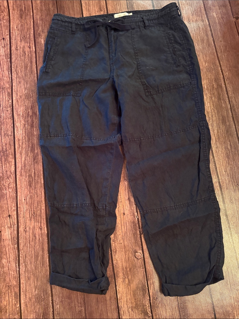 F&F Black Linen Drawstring Pants Sz 10R